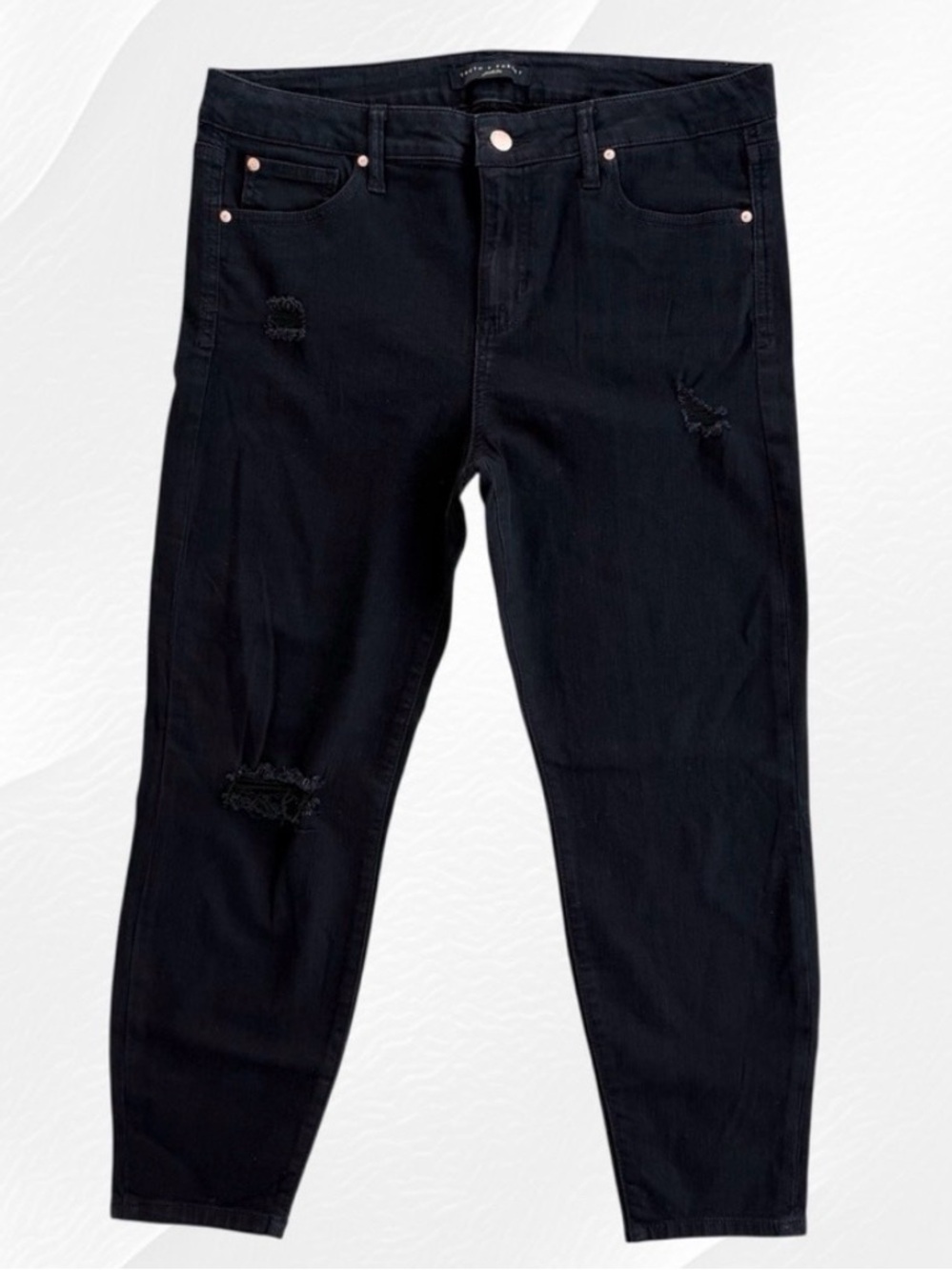 Truth + Theory Petite Black Distressed High-Rise Cropped Stretch Jeans ~ 12/31P